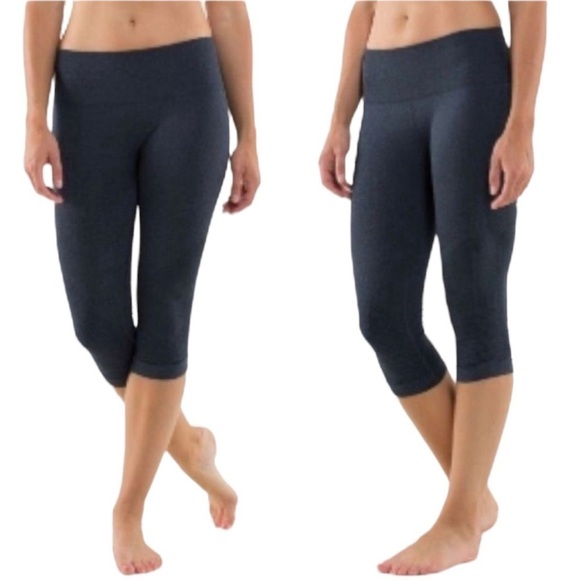 Lululemon In The Flow Crop Leggings Heathered Black Size 4 - Picture 1 of 10